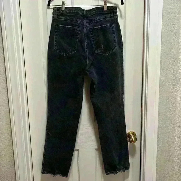 Abercrombie 90’s Straight Ultra High Rise Curve Love Black Distressed Jeans 10R - Picture 5 of 15